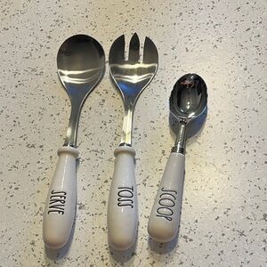 White Handle Serving Utensils Set